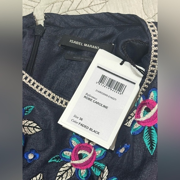 NEW Isabel Marant Caroline Embroidered Silk-satin Midi Dress Sz 36 Faded Black - Picture 15 of 16